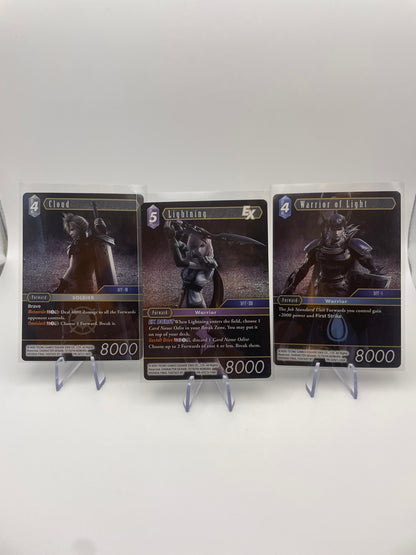 Final Fantasy Trading Cards Must Have Trio - Cloud, Lightning, Warrior of Light - Front