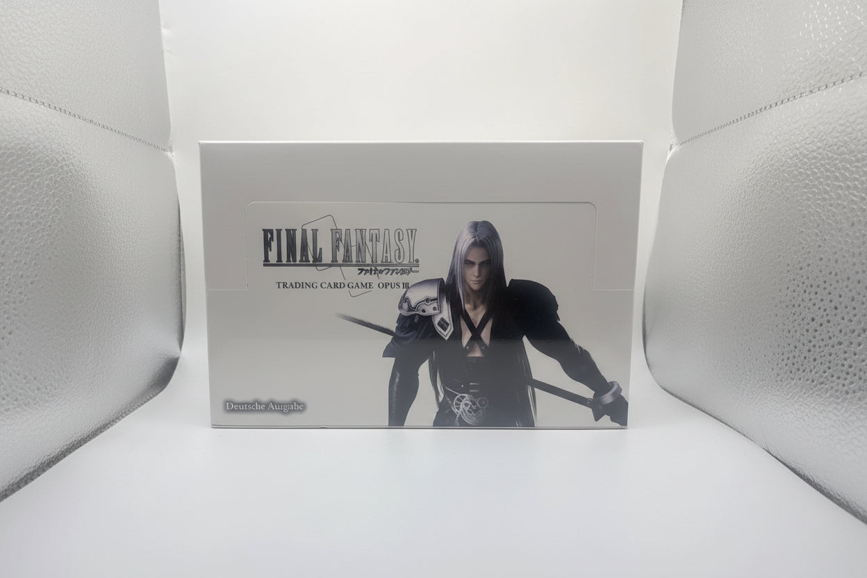 Final Fantasy trading card game box with character illustration on a white background